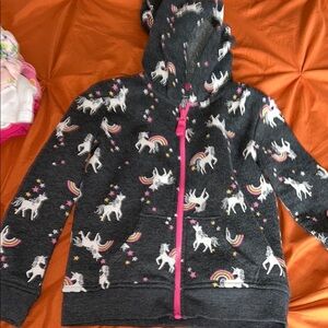Unicorn Print Kids Hoodie - Charcoal